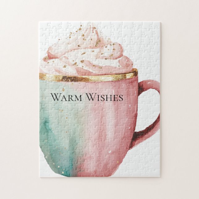 Christmas Cocoa Gold Pink Mint Warm Wishes Jigsaw Puzzle (Vertical)