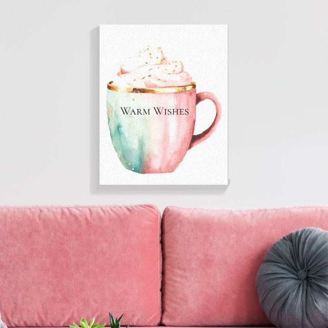 Christmas Cocoa Pink Mint Warm Wishes Canvas Print (Insitu(LivingRoom))