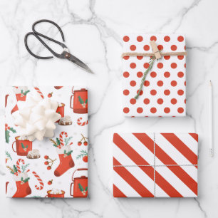Christmas Cocoa Stocking Wrapping Paper Set of 3