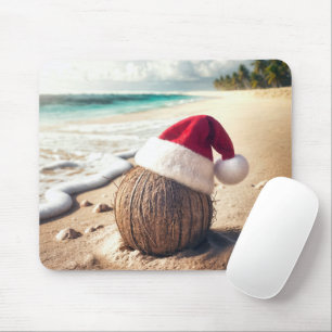 Christmas Coconut On a Beach Mouse Mat