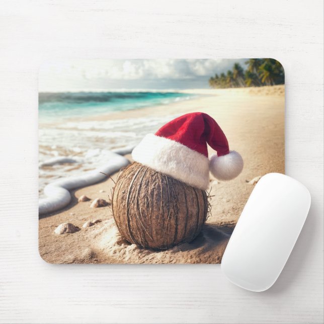 Christmas Coconut On a Beach Mouse Mat (With Mouse)