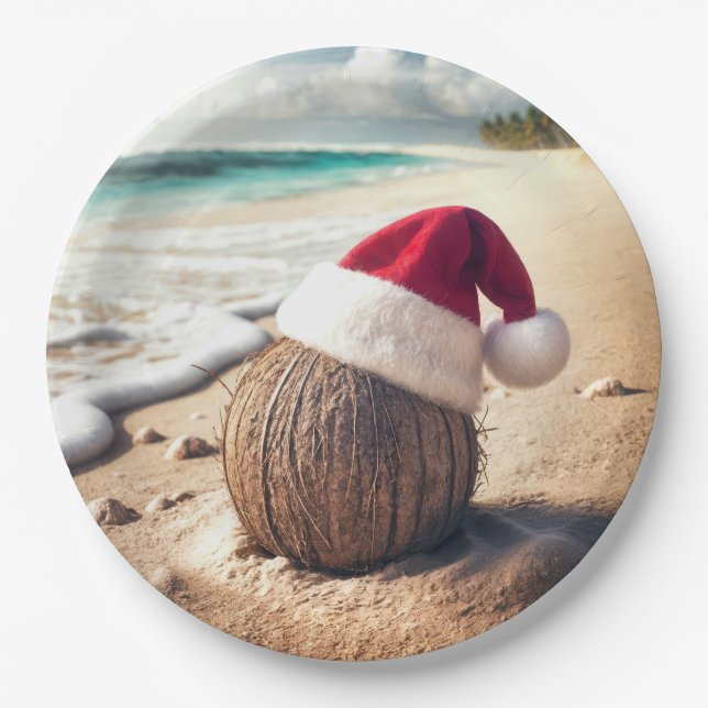 Christmas Coconut With Santa Hat Paper Plate (Front)