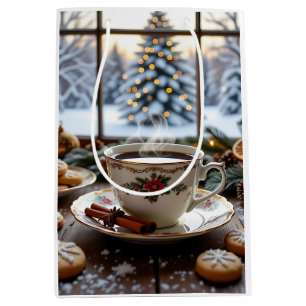 Christmas Coffee and Cookies Winter Window Scene Medium Gift Bag