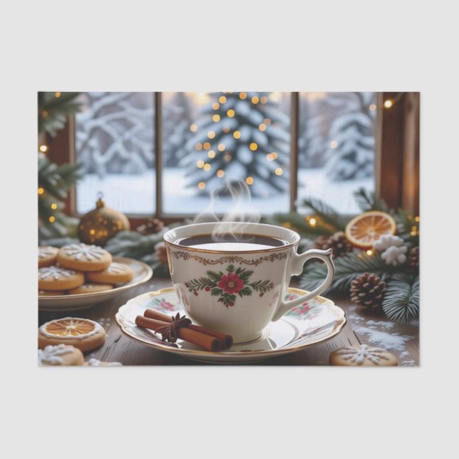 Christmas Coffee and Cookies Winter Window Scene Tissue Paper (Front)