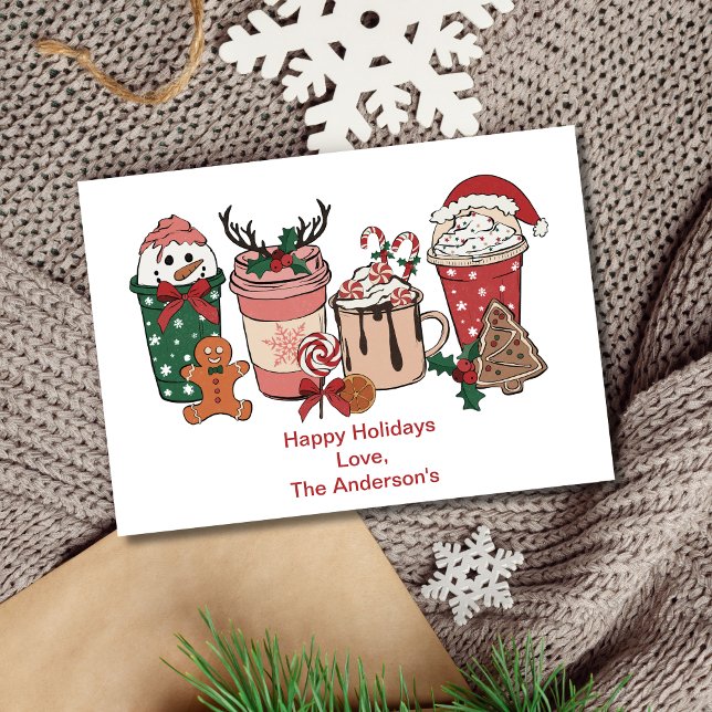 Christmas Coffee Cookies Personalised Holiday Card (Christmas festive coffee and drinks holiday card. Printed or Digital instant download)
