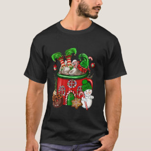 Christmas Coffee Cup Elf Snowman Drinking Coffee L T-Shirt