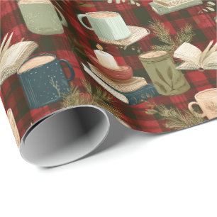 Christmas Coffee Cups Books Candles Rad Plaid Wrapping Paper