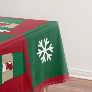 Christmas Coffee Cups Snowflakes Chequered Tablecloth