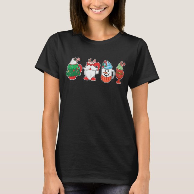 Christmas Coffee Cups Snowman Retro Groovy Xmas Tr T-Shirt (Front)