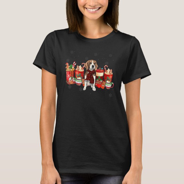 Christmas Coffee Drink Beagle Dog T-Shirt (Front)