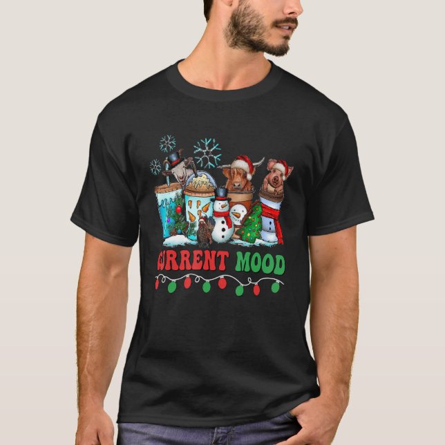 Christmas Coffee Drink Current Mood Santa Light Co T-Shirt (Front)