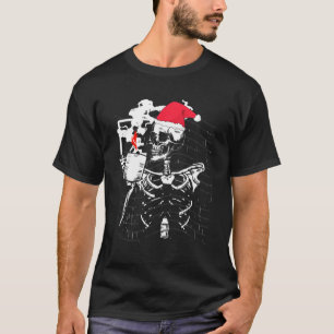 Christmas Coffee Drinking Skeleton Vintage Skull L T-Shirt