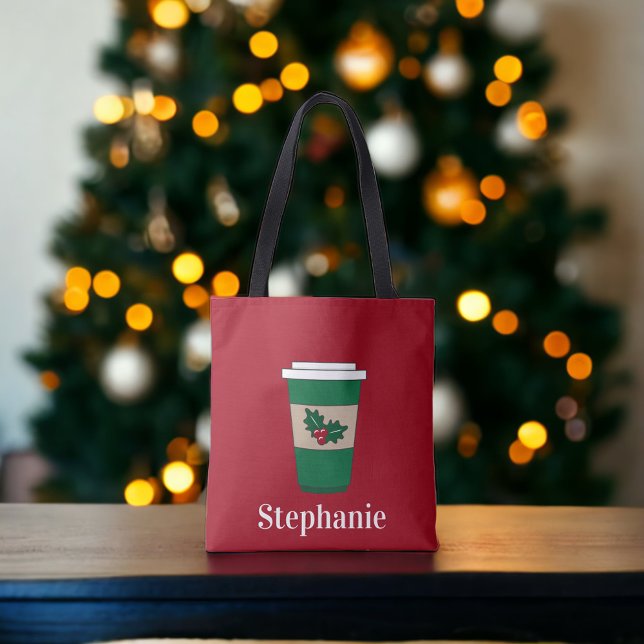 Christmas Coffee Holly Personalised Tote Bag (Creator Uploaded)
