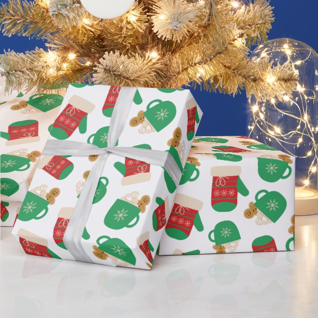 Christmas Coffee Latte & Gingerbread Festive Glove Wrapping Paper (Holidays)