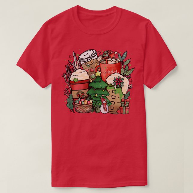 Christmas Coffee Latte With Xmas Tree Snowman Wint T-Shirt (Design Front)