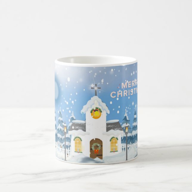 Christmas Coffee Mug With Little White Snow Church (Center)