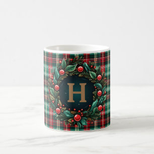 Christmas Coffee Plaid Gold Monogram Coffee Mug