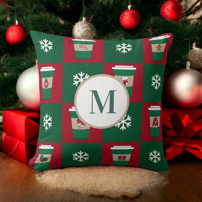 Christmas Coffees Snowflakes Holiday Monogram Cushion (Creator Uploaded)
