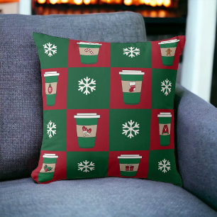 Christmas Coffees Snowflakes Holiday Themed  Cushion