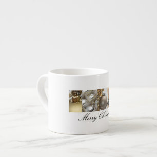 Christmas Collage Black, White and Gold Espresso Cup