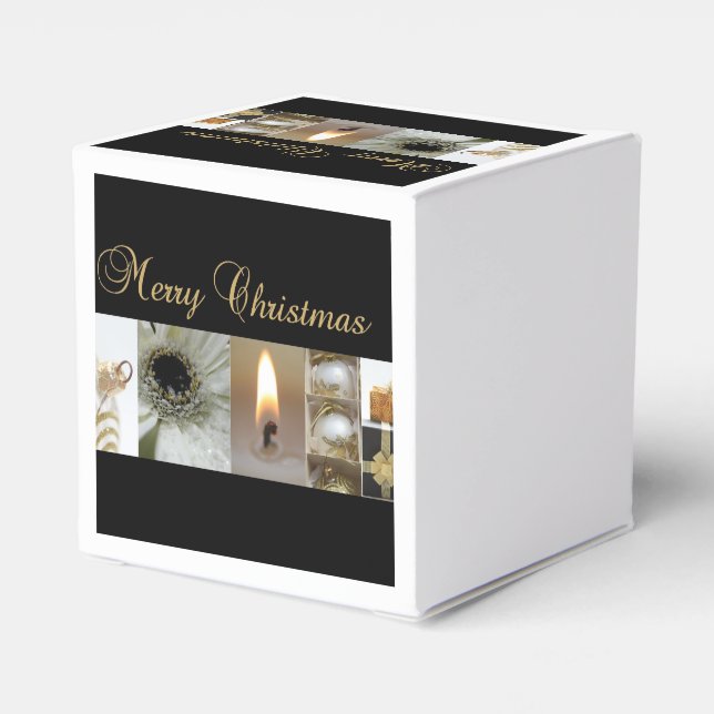 Christmas Collage Black, White and Gold Favour Box (Back Side)