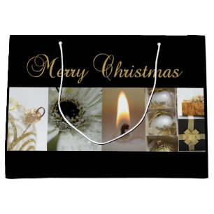 Christmas Collage Black, White and Gold Large Gift Bag