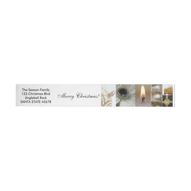 Christmas Collage Black, White and Gold Wraparound Address Label (Individual)