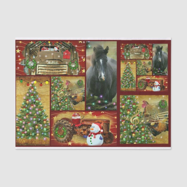 Christmas Collage Frosty Horse GMC Truck Tractor Tissue Paper (Front)