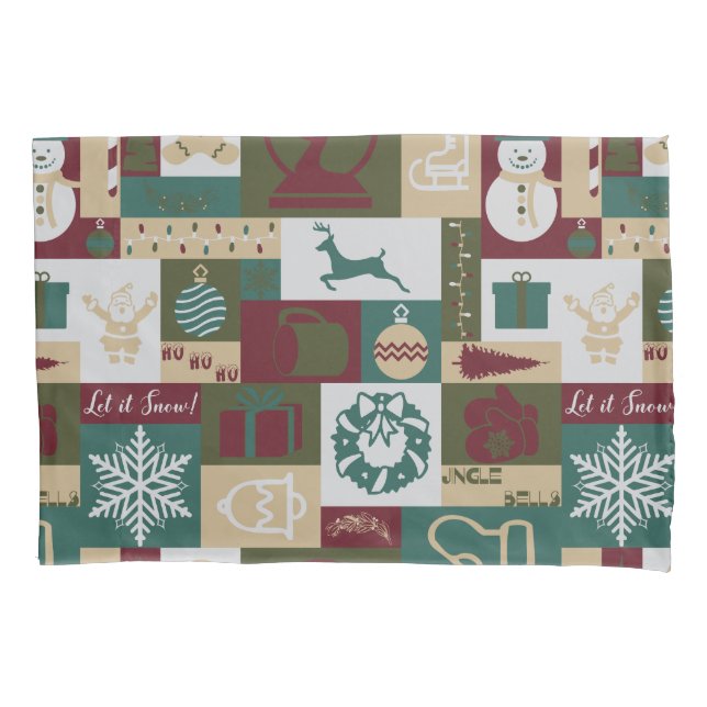 Christmas Collage (Green/Gold) Pillowcase (Front-Left)