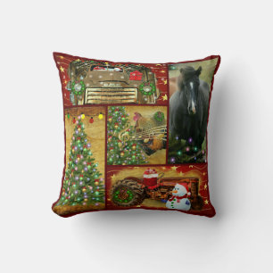 Christmas Collage Horse Frosty Vintage GMC truck Cushion