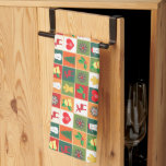 Christmas collage images tea towel<br><div class="desc">Christmas images of Santa Claus,  reindeer,  Christmas tree,  snowman in red,  green and gold</div>