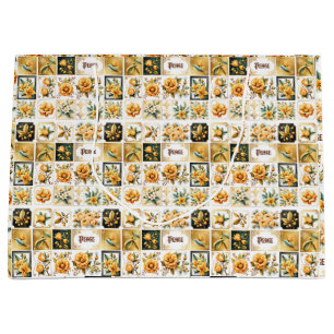 Christmas Collage in Gold Large Gift Bag