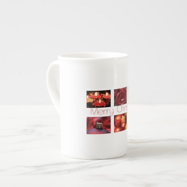 Christmas Collage in Red Bone China Mug (Front Left)