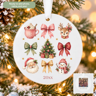 Christmas Collage Santa Snowman Bows Reindeer Tree Ornament