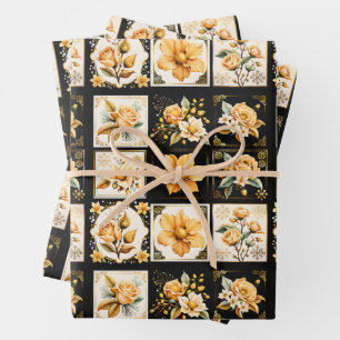 Christmas Collage with Flowers Wrapping Paper Sheet