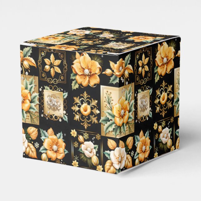Christmas Collage with Gold and White Flowers Favour Box (Front Side)