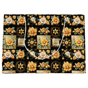 Christmas Collage with Gold and White Flowers Large Gift Bag