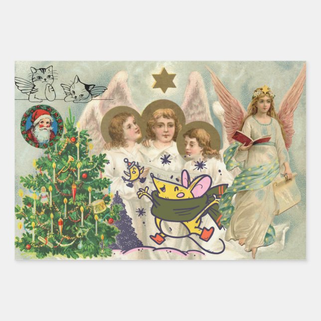 CHRISTMAS COLLAGE Wrapping Paper Sheet Set of 3 (Front)