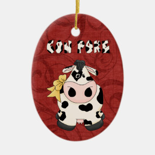 Christmas Collection Country CowPoke Cow Ceramic Tree Decoration