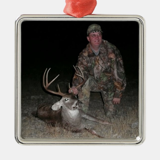 Christmas Collection Deer Hunter's Add Photo Metal Tree Decoration (Front)