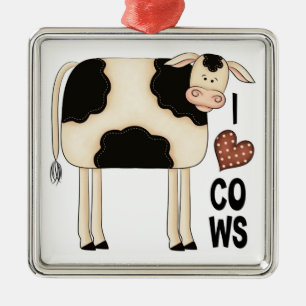 Christmas Collection I Love Cows Metal Tree Decoration
