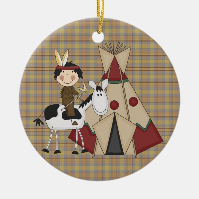 Christmas Collection Native American Indian Horse Ceramic Tree Decoration (Front)