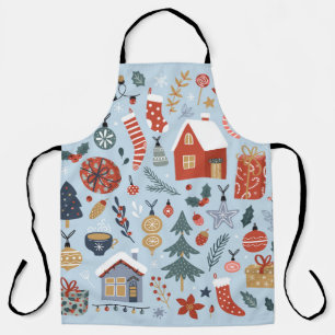 Christmas collection of decorative winter elements apron