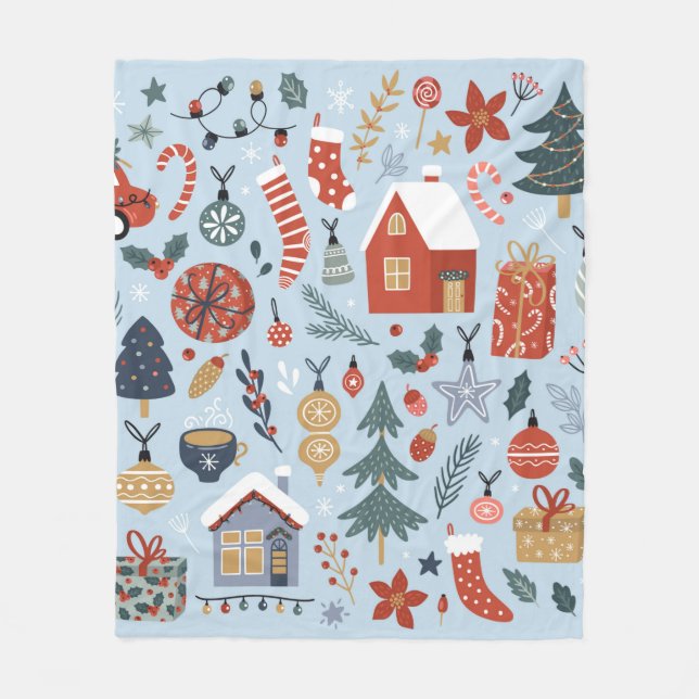 Christmas collection of decorative winter elements fleece blanket (Front)
