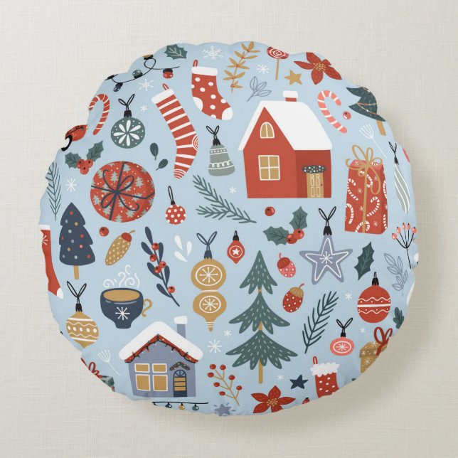 Christmas collection of decorative winter elements round cushion (Front)