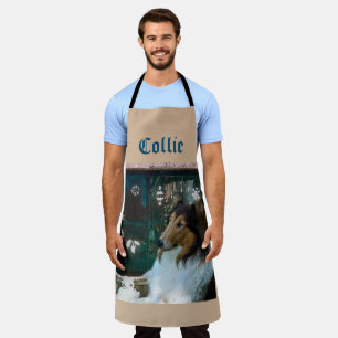 Christmas Collie at the Window Apron