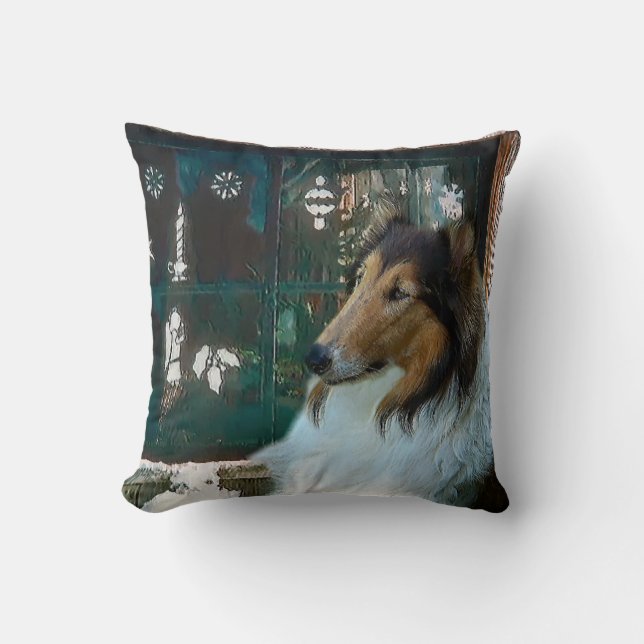 Christmas Collie at the Window Cushion (Front)
