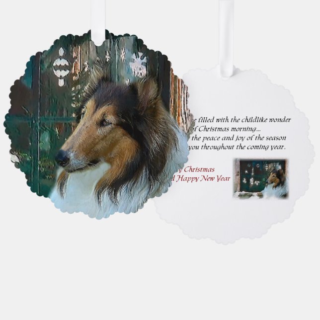 Christmas Collie at Window Tree Decoration Card (Front/Back)