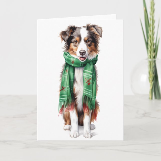 Christmas Collie, Border Collie, Australian Shep Holiday Card (Front)