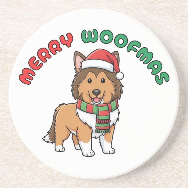 Christmas Collie Coaster: Merry Woofmas Coaster (Front)